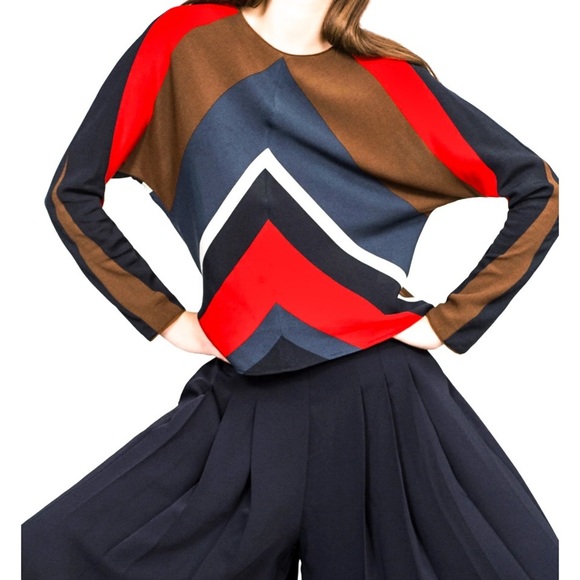 ZARA Multicolor Chevron Blouse - Red, Navy Blue, Brown cropped - Picture 7 of 7